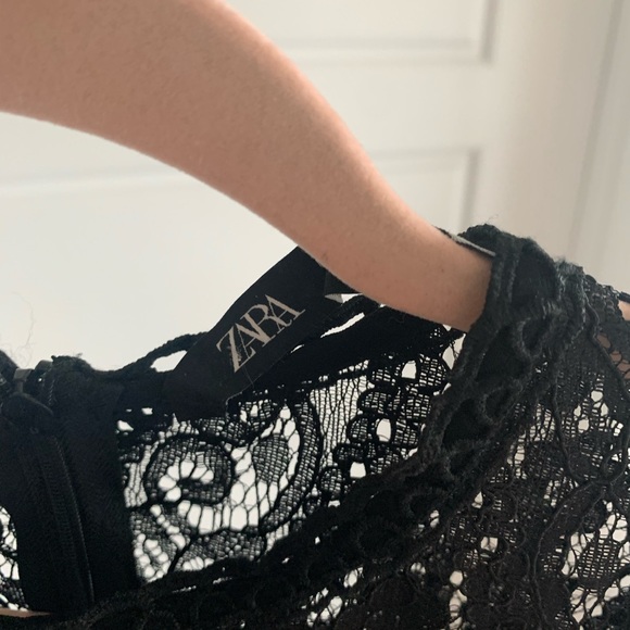 Zara black contrast lace ruffle semi sheer blouse - Picture 11 of 12